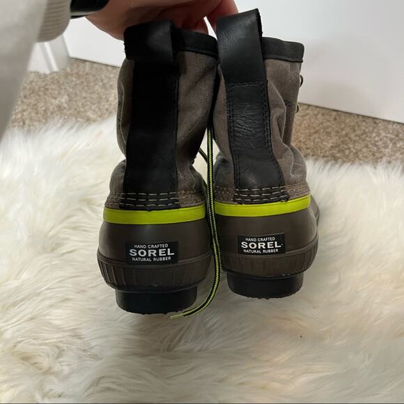Sorel Brown Green Canvas Waterproof Lace Up Duck Boots Size 5 - Picture 4 of 6